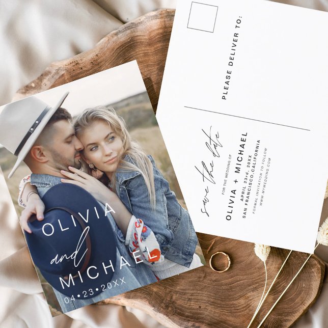 Save the Date Boho Minimalist Photo Modern Postcard (Creator Uploaded)