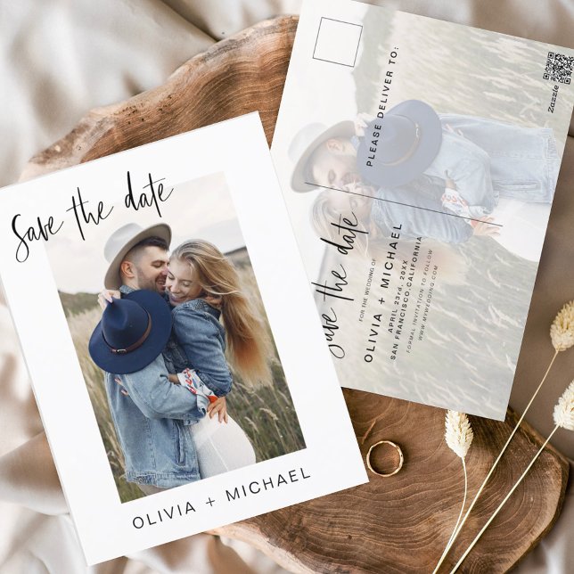 Save the Date Boho Minimalist Photo Modern Postcard (Creator Uploaded)