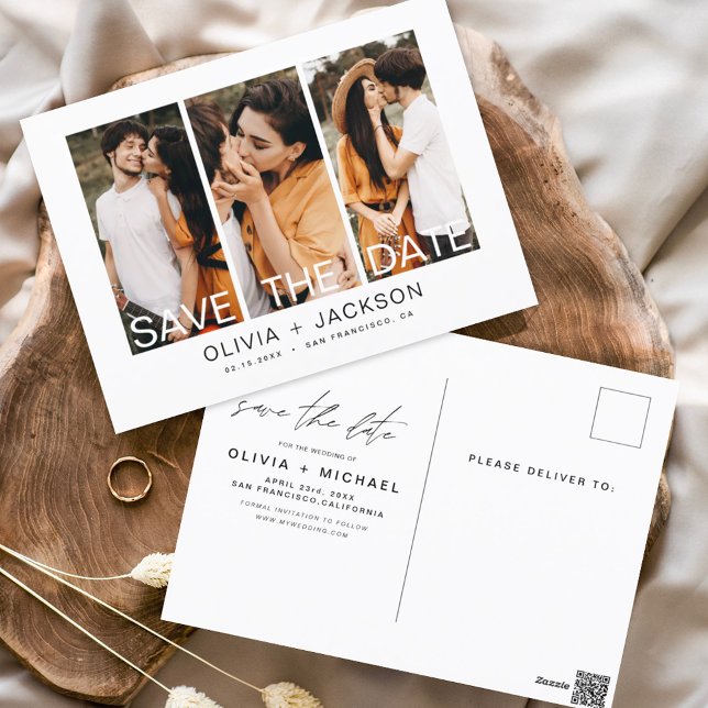 Save the Date Boho Minimalist Photo Modern Postcard (Creator Uploaded)
