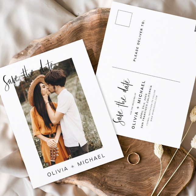 Save the Date Boho Minimalist Photo Modern Postcard (Creator Uploaded)