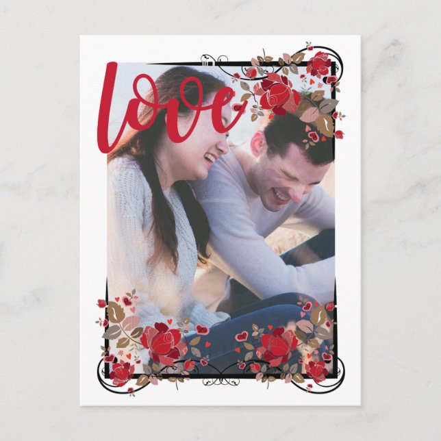 Save the Date Boho Rose & Love Photo Postcard (Front)