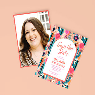 Save The Date Boho Succulent Photo Birthday Invitation