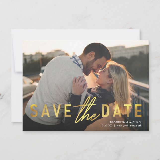 Save the Date Bold Gold Wedding Announcement (Front)