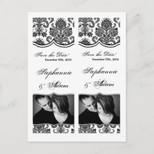 Save the Date Book Mark Favours Black White Damask Announcement Postcard