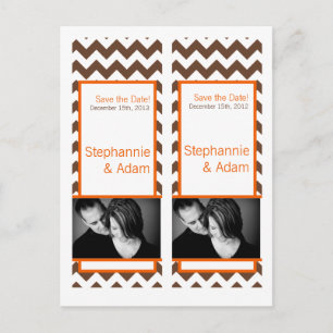 Save the Date Book Mark Favours Brown Orang Chevro Announcement Postcard
