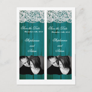 Save the Date Book Mark Favours Distressed Teal Wo Announcement Postcard