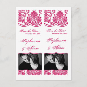 Save the Date Book Mark Favours Fusia White Damask Announcement Postcard