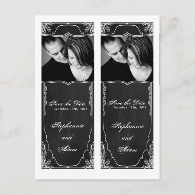 Save the Date Book Mark Favours Modern Chalkboard Announcement Postcard (Front)