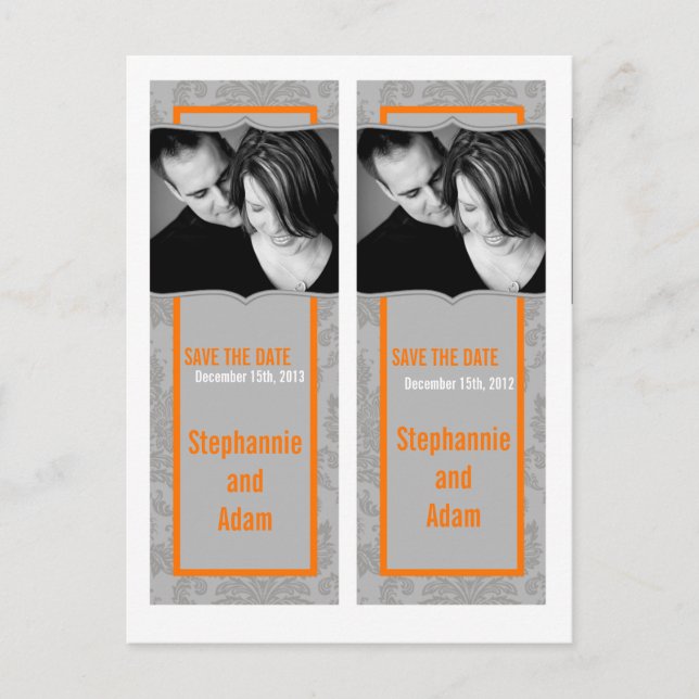 Save the Date Book Mark Favours Modern Grey Damask Announcement Postcard (Front)