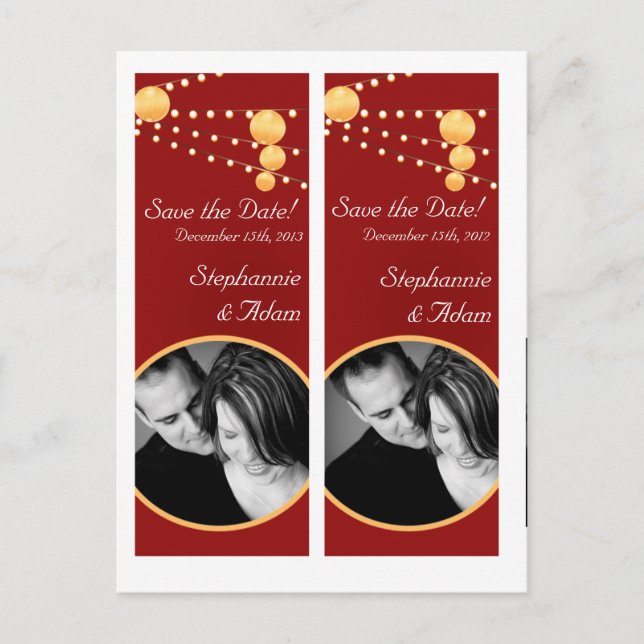 Save the Date Book Mark Favours Paper Lanterns Red Announcement Postcard (Front)