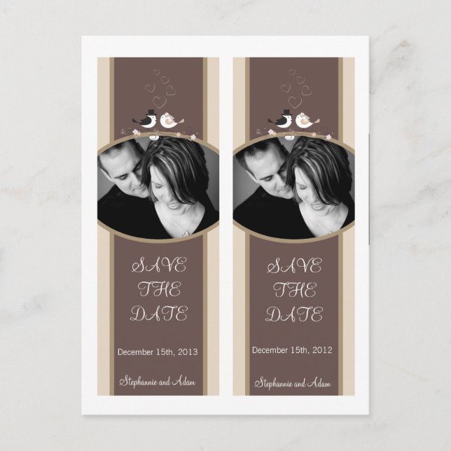 Save the Date Book Mark Favours Wedding Birds Brid Announcement Postcard (Front)
