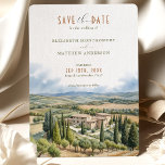 Save The Date Borgo di Castelvecchio, Italy Invitation<br><div class="desc">Announce your wedding with this rustic watercolor destination "Save the Date" card, featuring a stunning depiction of Borgo di Castelvecchio, Tuscany, Italy. The card showcases a harmonious blend of soft earthy hues, including olive green, golden beige, and warm terracotta. The detailed watercolor artwork captures the essence of the Tuscan countryside...</div>