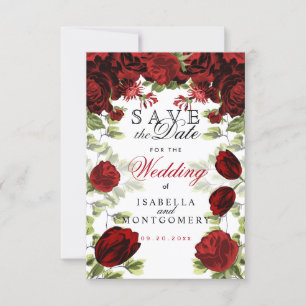 Save the Date Botanical Dark Red Floral