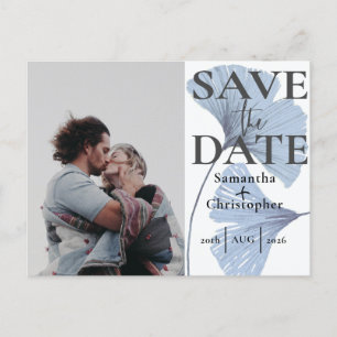 Save the Date Botanical Dusty Blue Photo Wedding Announcement Postcard
