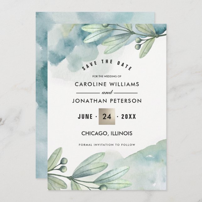 Save the Date. Botanical Wedding Announcement (Front/Back)