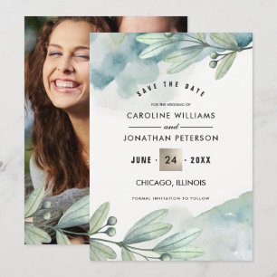 Save the Date. Botanical Wedding Custom Photo Card