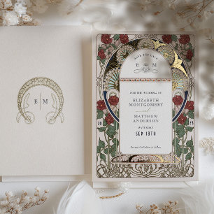 Save the Date Bougainvillea Burgundy Gold Wedding