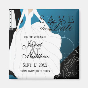 Save the Date - Bride and Groom - Blue Magnet