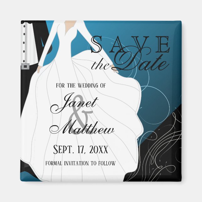 Save the Date - Bride and Groom - Blue Magnet (Front)