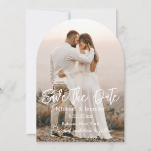 save the date,bride and groom hug and smile,custom invitation