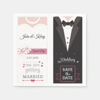 Save the Date Bride & Groom Wedding Invitation Napkin
