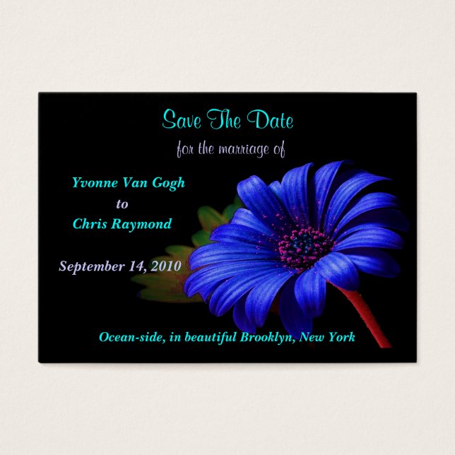 Save The Date Bright Bright Blue Daisy (Front)