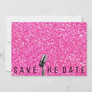 Save The Date Bright Pink Glitter Microfone