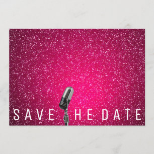 Save The Date Bright Pink Glitter Microfone