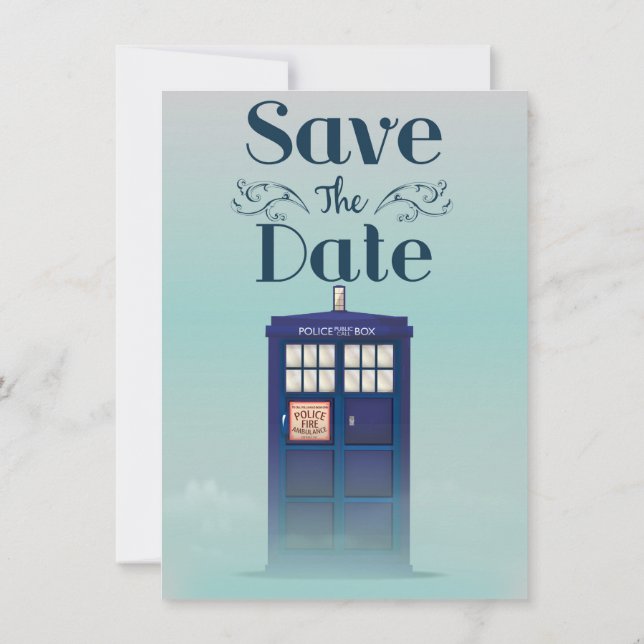Save the Date British Police Box Invitation (Back)