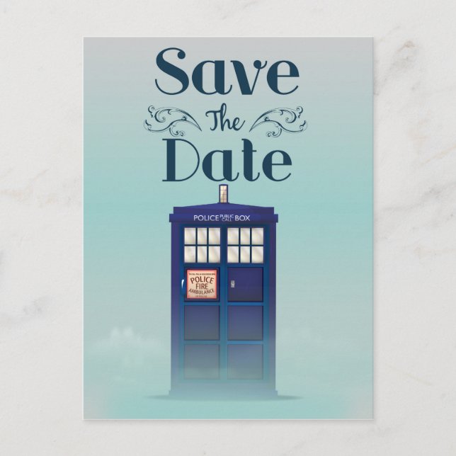 Save the Date British Police Box Postcard (Front)