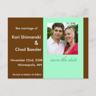 Save the date brown announcement postcard