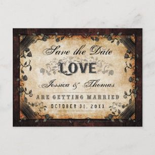 Save the Date Brown Gothic Halloween PHOTO on BACK Announcement Postcard