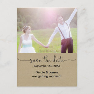 SAVE THE DATE Brown Kraft Photo Wedding Postcard