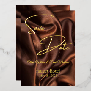 save the date brown silk background 