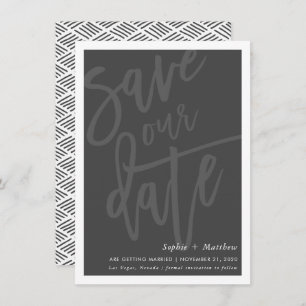 SAVE THE DATE brush lettered script charcoal grey Invitation