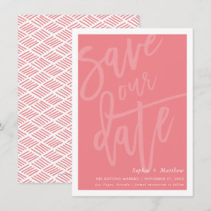 SAVE THE DATE brush lettered script coral pink Invitation