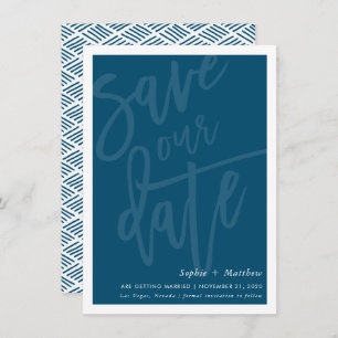 SAVE THE DATE brush lettered script dark navy blue Invitation