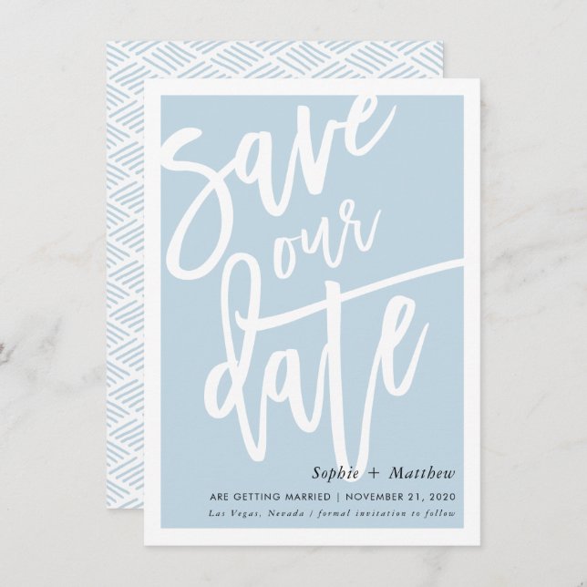 SAVE THE DATE brush lettered script duck egg blue Invitation (Front/Back)