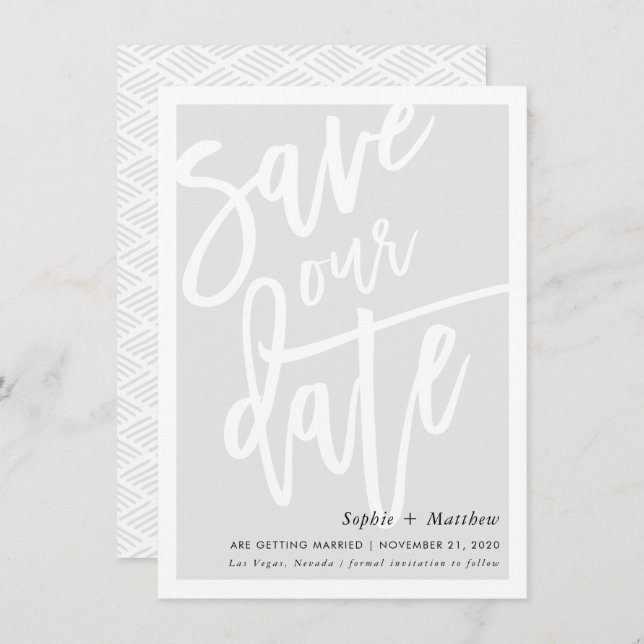 SAVE THE DATE brush lettered script pale soft grey Invitation (Front/Back)