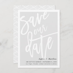SAVE THE DATE brush lettered script pale soft grey Invitation