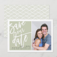 SAVE THE DATE brush lettered script sage green