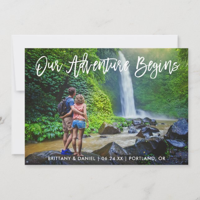 Save The Date Brush Script Adventure Photo Card (Front)