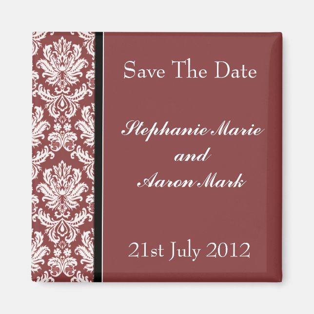 Save The Date -  Burgundy Classic Damask Magnet (Front)