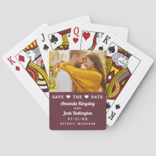 Save the Date Burgundy Custom Wedding Photo Playing Cards