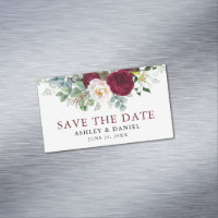 Save the Date Burgundy Floral Greenery Magnet