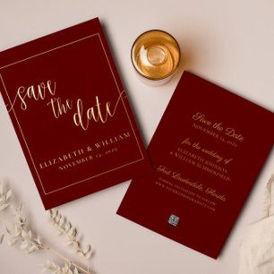 Save The Date Burgundy Foil Wedding Announcement