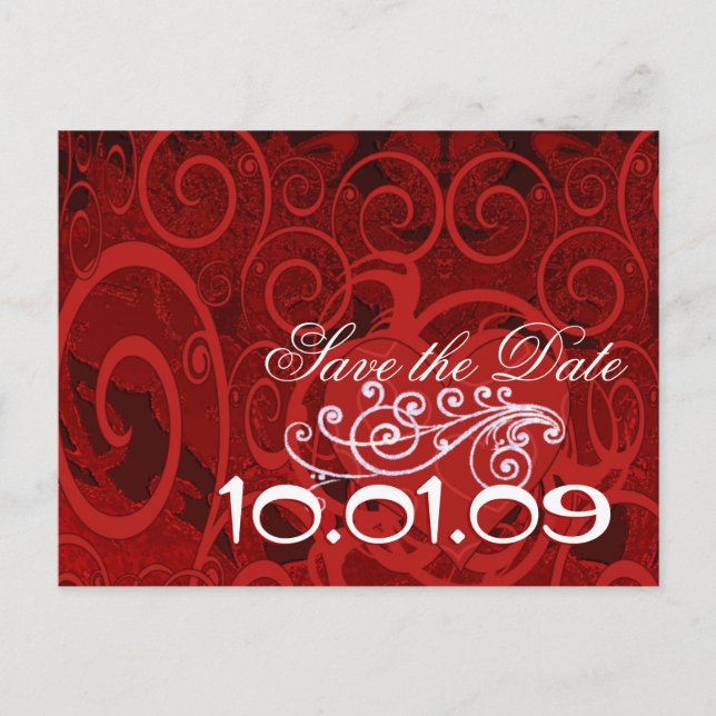 Save The Date Burgundy Hearts - Announcement Postcard (Front)