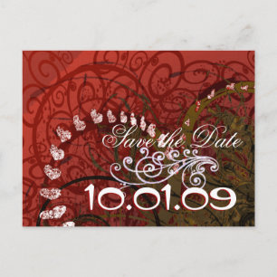 Save The Date Burgundy Hearts Announcement Postcard