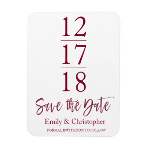 Save the Date Burgundy Marsala Modern Script Magnet