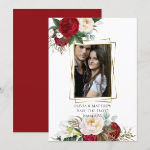 Save the Date Burgundy Peony Floral Bouquets Invitation